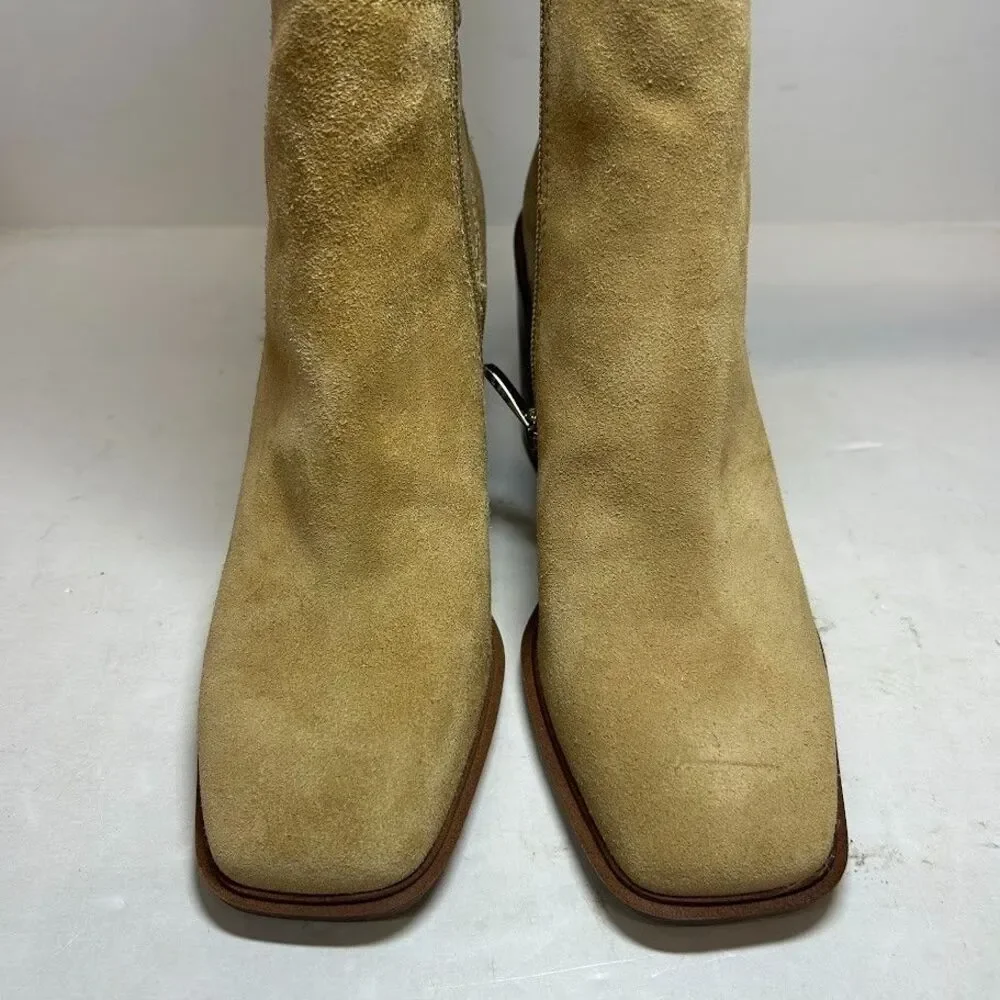Franco Sarto Womens 7.5 M Tan Cookie Leather Stevie Mid Shaft Boots NIB QI4